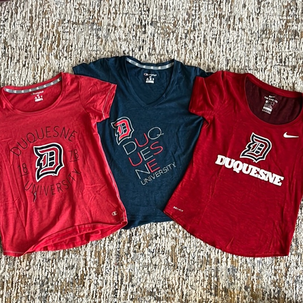 Nike & Champion Duquesne University Red and Blue T-Shirts